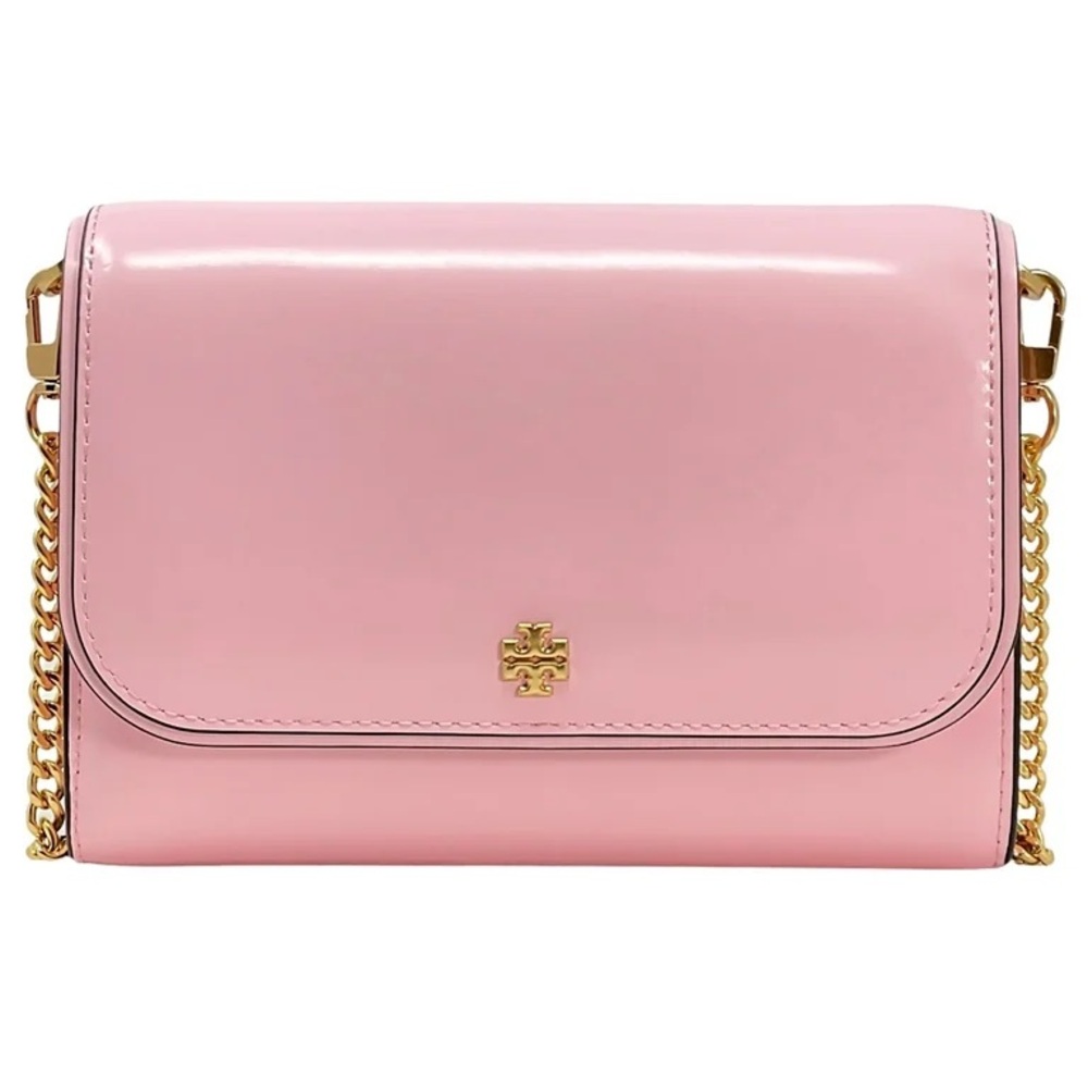 NWT EMERSON PATENT CHAIN WALLET Tory Burch Pink Leather Women's Bag
